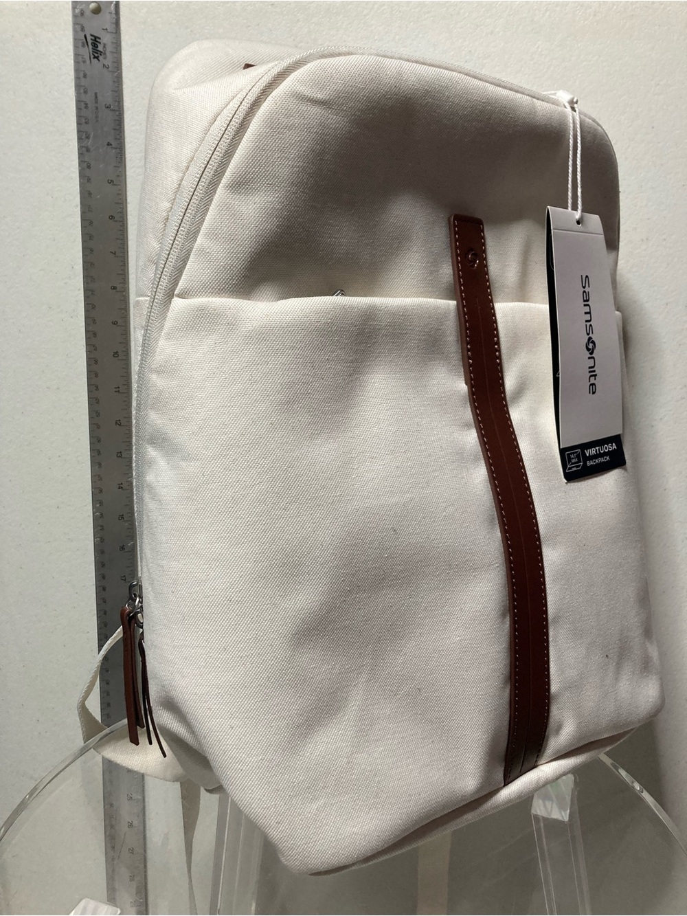 Samsonite Cream Canvas Backpack with Brown Trim Accent